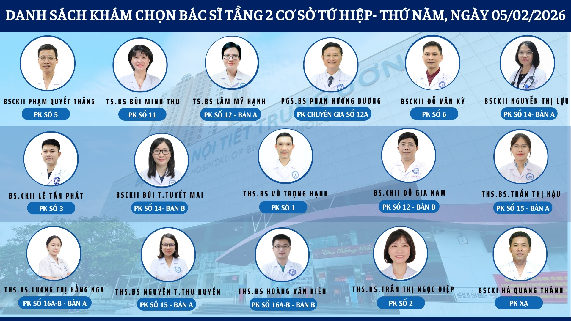 CẬP NHẬT DANH SÁCH DỊCH VỤ BÁC SĨ KHÁM CHỌN TẠI CƠ SỞ TỨ HIỆP