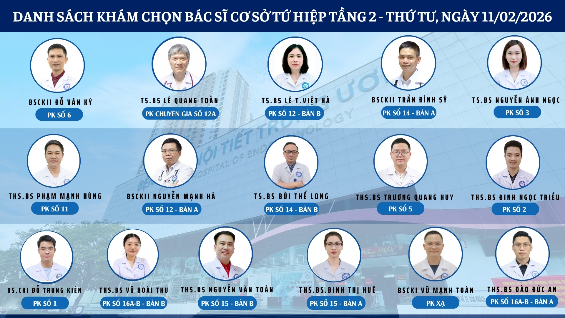 CẬP NHẬT DANH SÁCH DỊCH VỤ BÁC SĨ KHÁM CHỌN TẠI CƠ SỞ TỨ HIỆP