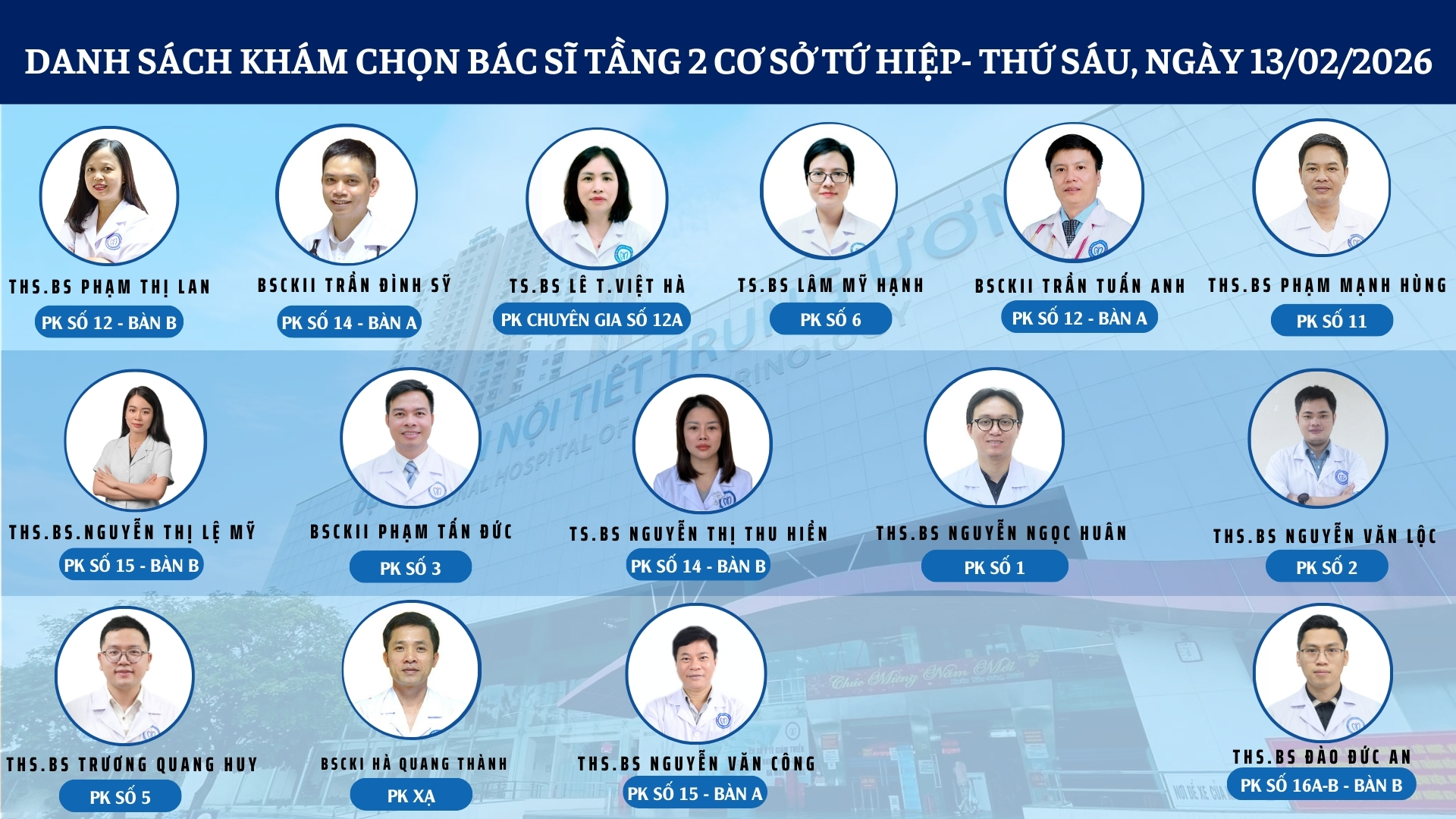 CẬP NHẬT DANH SÁCH DỊCH VỤ BÁC SĨ KHÁM CHỌN TẠI CƠ SỞ TỨ HIỆP