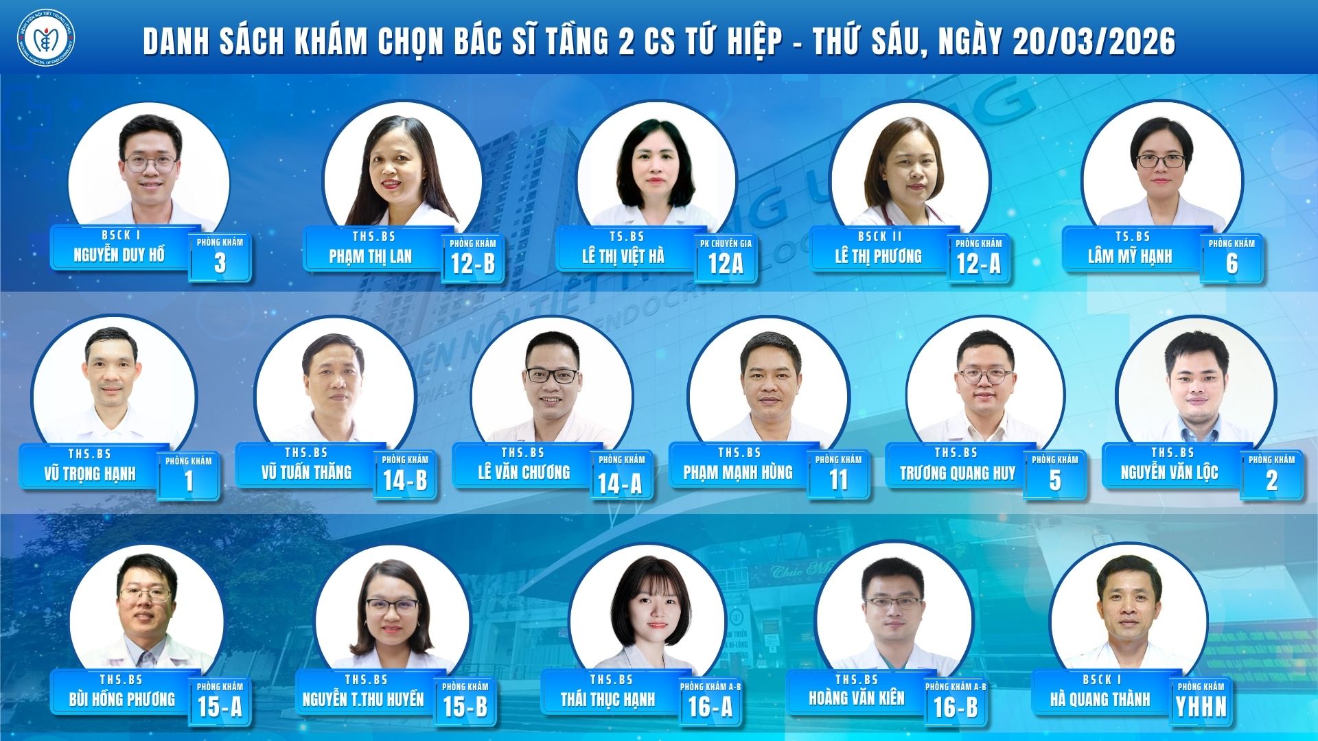 CẬP NHẬT DANH SÁCH DỊCH VỤ BÁC SĨ KHÁM CHỌN TẠI CƠ SỞ TỨ HIỆP