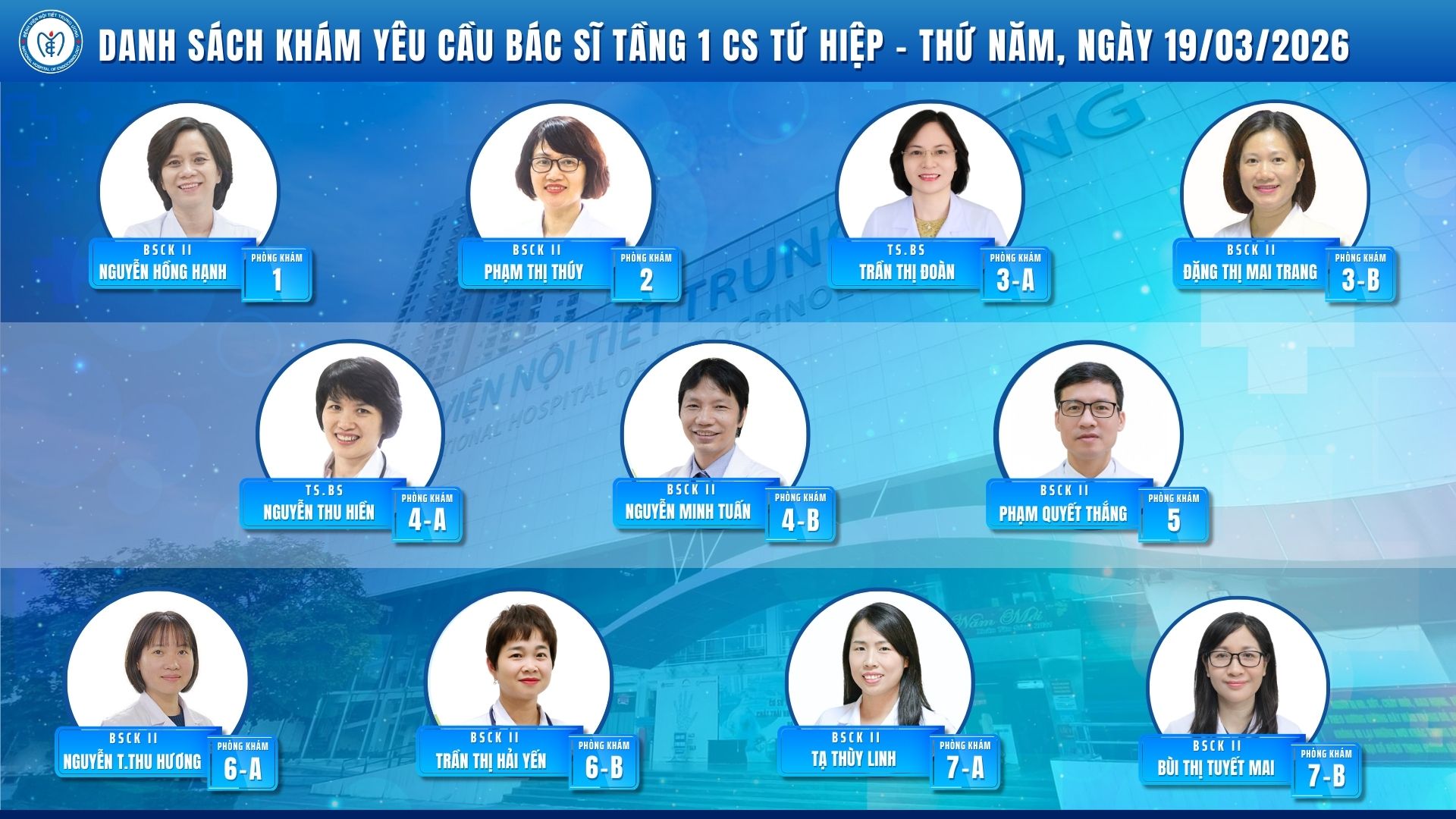 CẬP NHẬT DANH SÁCH DỊCH VỤ BÁC SĨ KHÁM CHỌN TẠI CƠ SỞ TỨ HIỆP