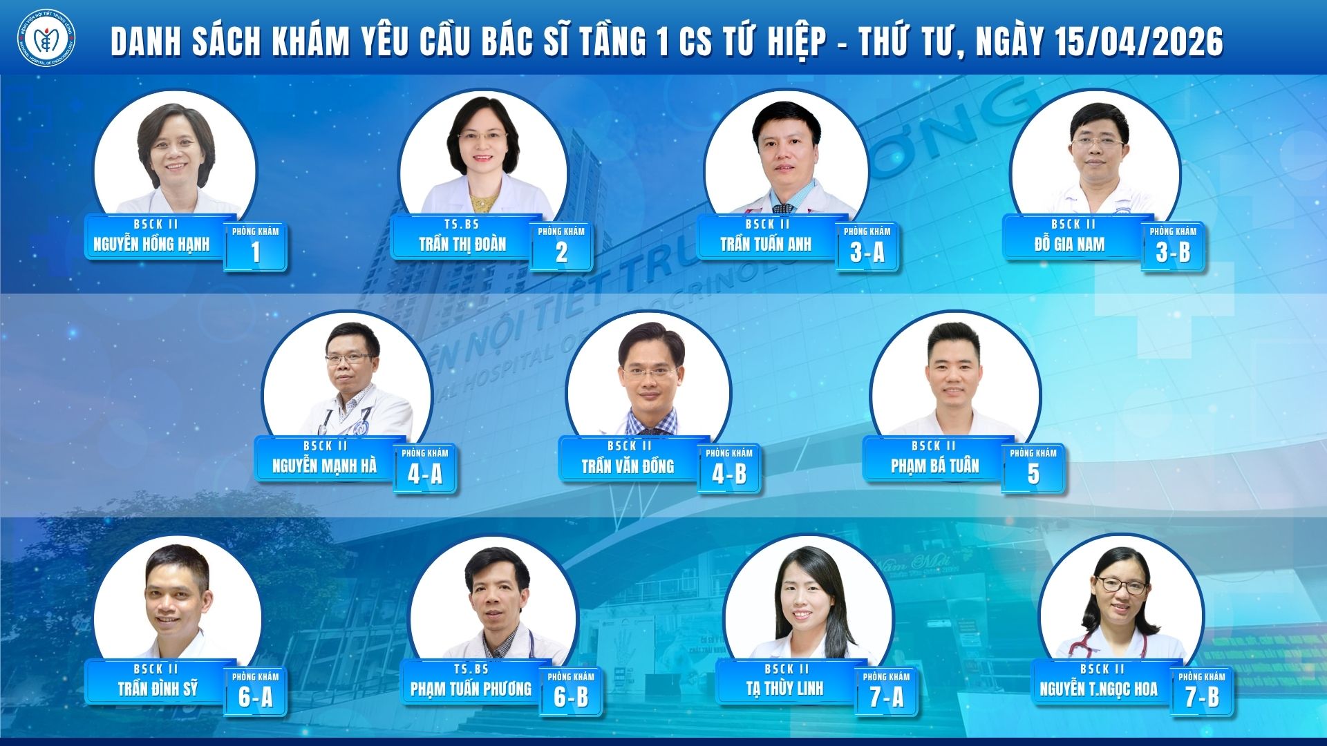 CẬP NHẬT DANH SÁCH DỊCH VỤ BÁC SĨ KHÁM CHỌN TẠI CƠ SỞ TỨ HIỆP