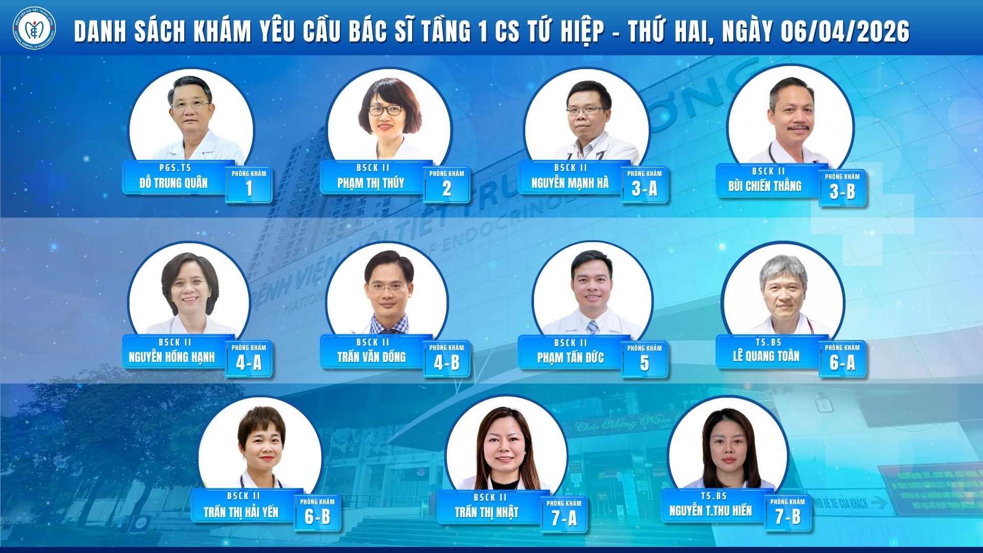 CẬP NHẬT DANH SÁCH DỊCH VỤ BÁC SĨ KHÁM CHỌN TẠI CƠ SỞ TỨ HIỆP