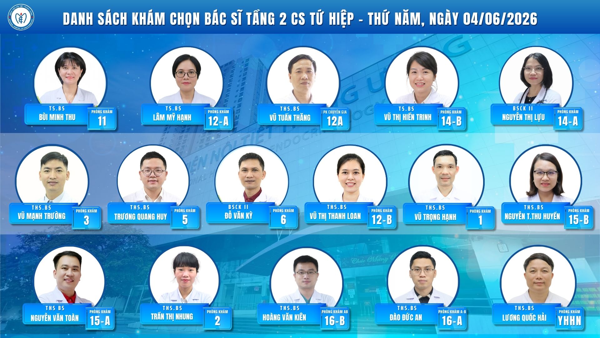 CẬP NHẬT DANH SÁCH DỊCH VỤ BÁC SĨ KHÁM CHỌN TẠI CƠ SỞ TỨ HIỆP