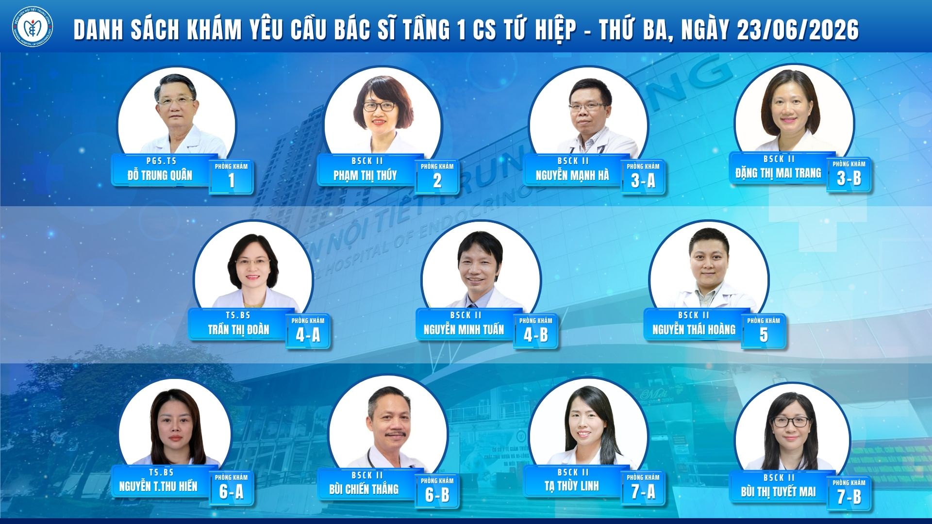 CẬP NHẬT DANH SÁCH DỊCH VỤ BÁC SĨ KHÁM CHỌN TẠI CƠ SỞ TỨ HIỆP
