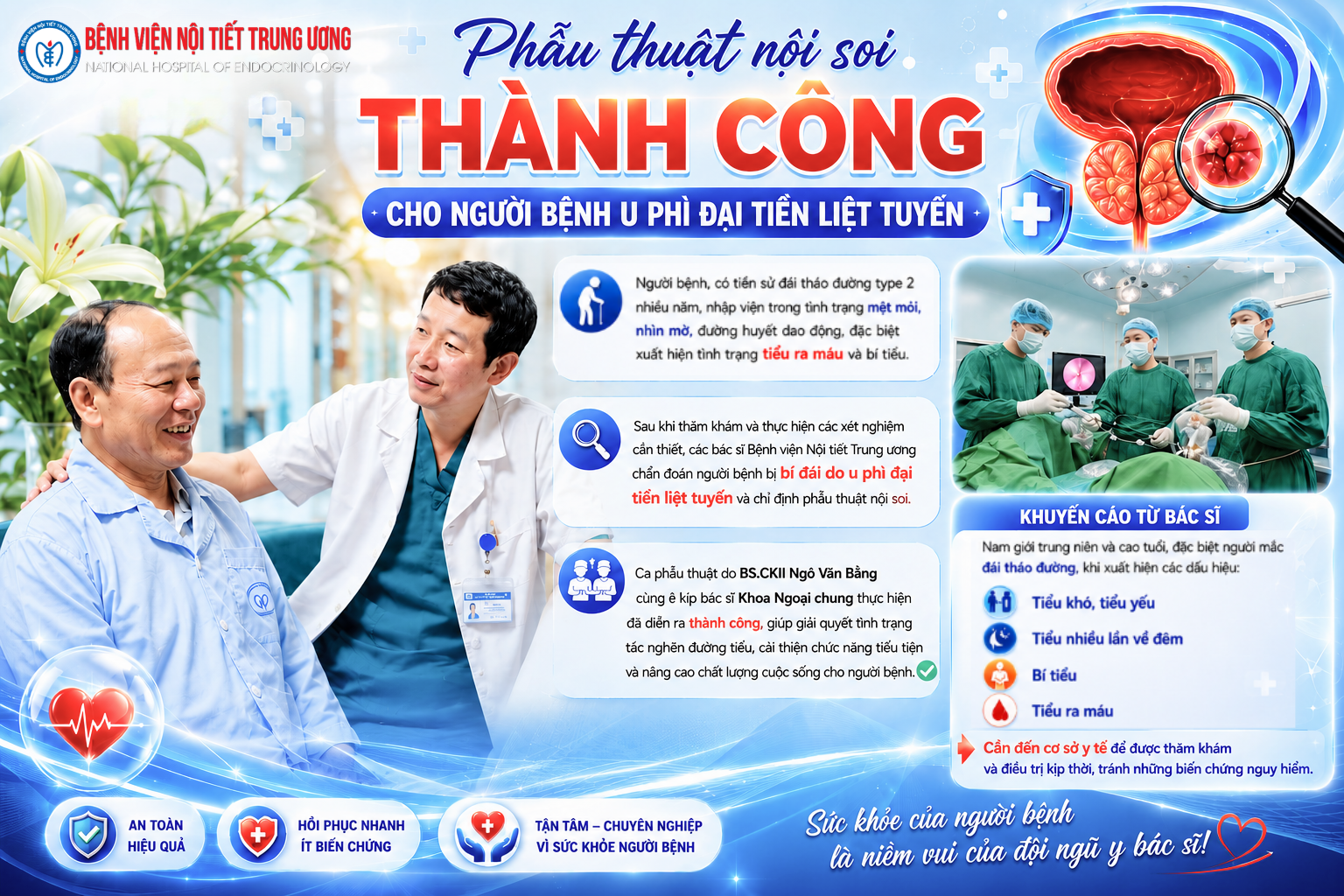Phẫu thuật nội soi thành công cho người bệnh đái tháo đường mắc u phì đại tiền liệt tuyến kích thước lớn